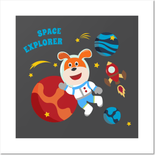 Space dog or astronaut in a space suit with cartoon style. Posters and Art